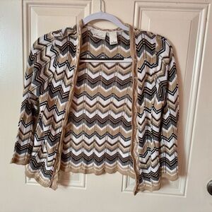 Kim Rogers Chevron Knit Sweater in Black, White, and Tan